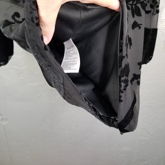 STARING AT STARS Mini Dress Sm Black Velvet Burnout Floral Sheer Net Lined Roses - Picture 5 of 13